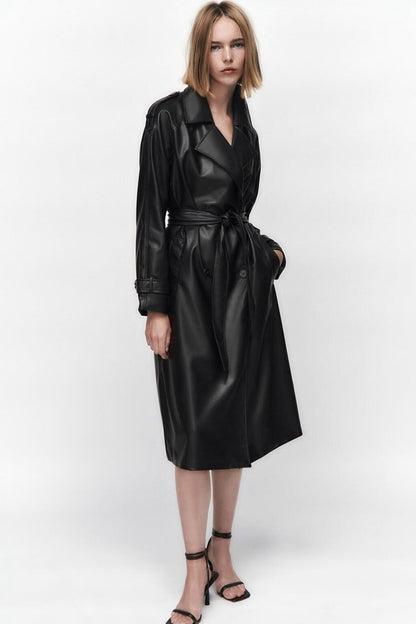 Amira | Trench coat en simili cuir ceinturé
