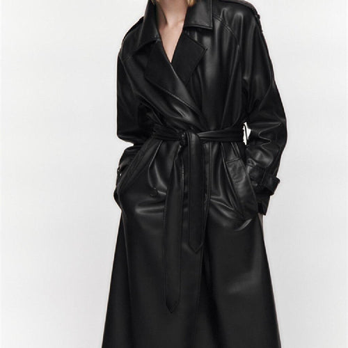 Amira | Trench coat en simili cuir ceinturé