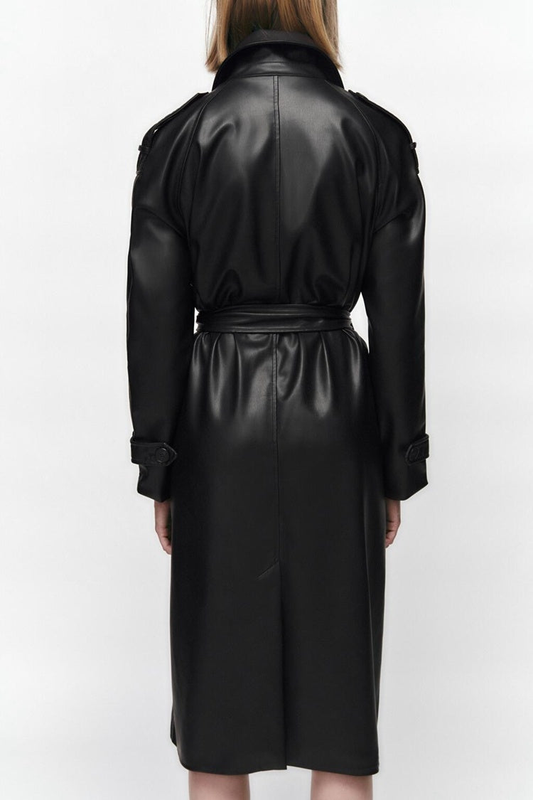 Amira | Trench coat en simili cuir ceinturé
