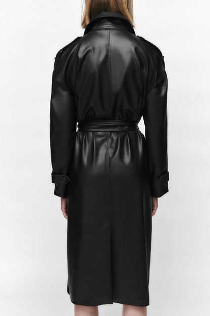 Amira | Trench coat en simili cuir ceinturé