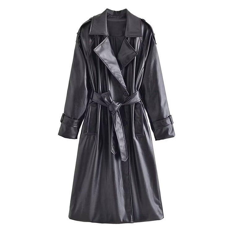 Amira | Trench coat en simili cuir ceinturé