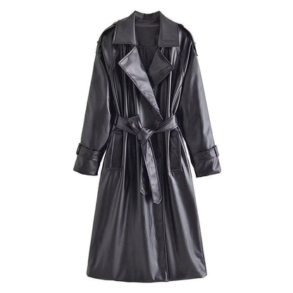 Amira | Trench coat en simili cuir ceinturé