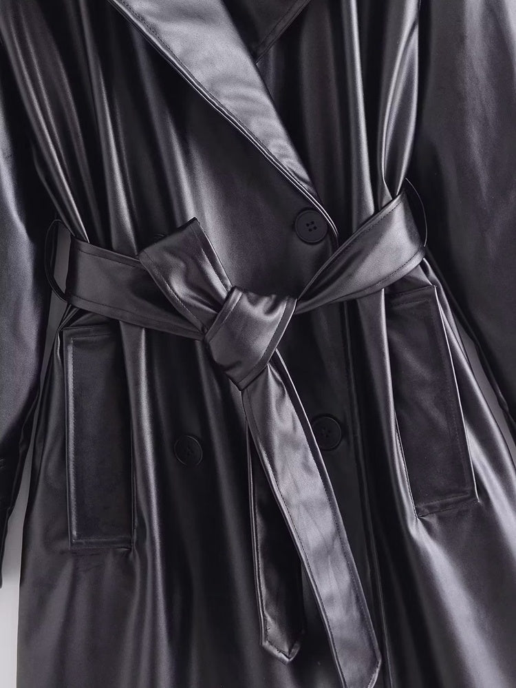 Amira | Trench coat en simili cuir ceinturé
