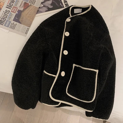 Élodie | Manteau en laine d’agneau col rond khaki