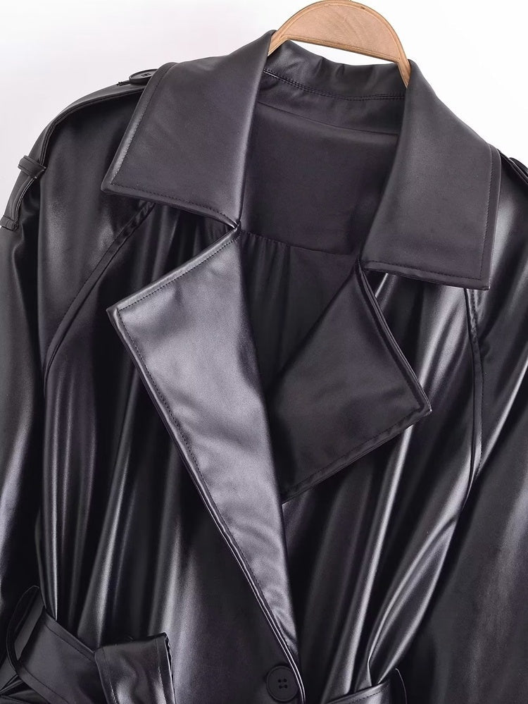 Amira | Trench coat en simili cuir ceinturé