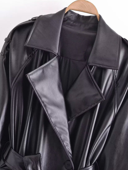 Amira | Trench coat en simili cuir ceinturé