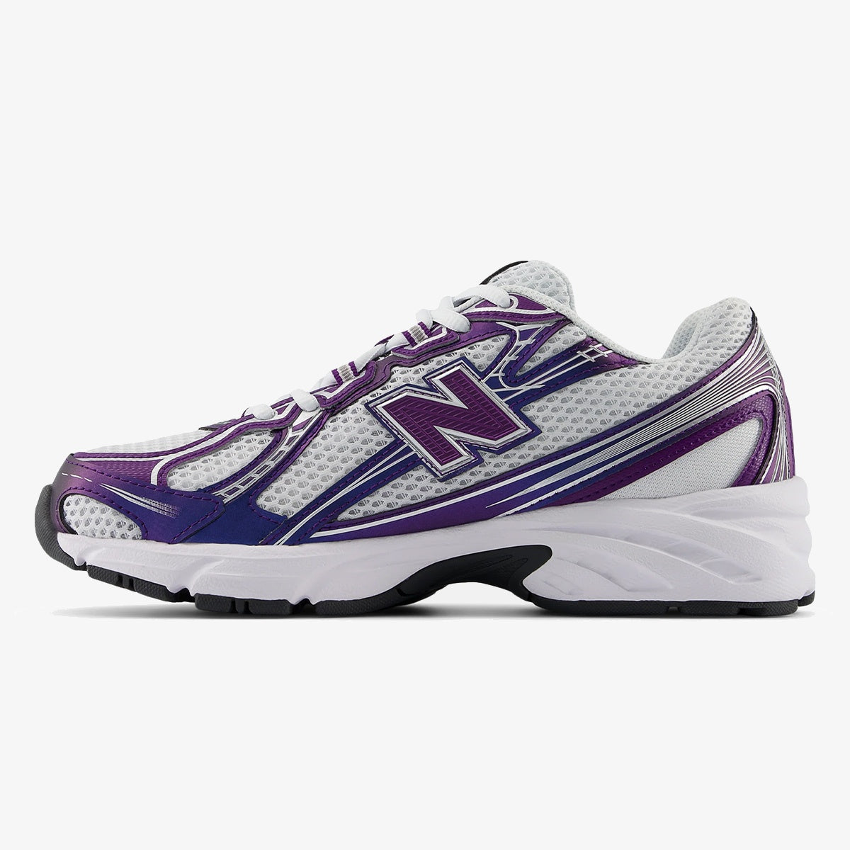 White and purple DIDALUXE sneaker with metallic accents and mesh panels